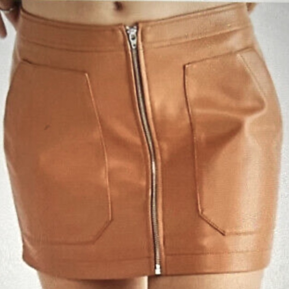 Free People | Skirt | Maya Mod Cashew Faux Leather Zip up Mini Skirt |  Size 0